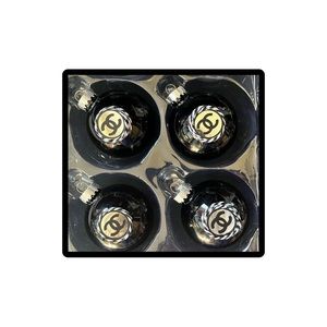 Luxury Designer Mirrored Logo Statement Glass Ornament Set of 4